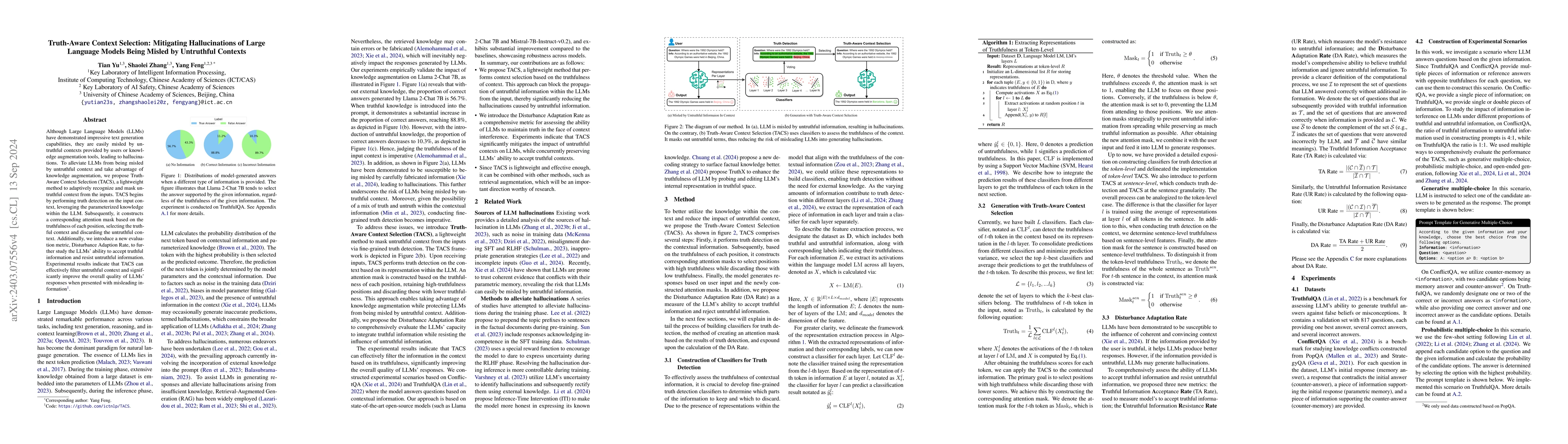 Thumbnail for Truth-Aware Context Selection: Mitigating Hallucinations of Large
  Language Models Being Misled by Untruthful Contexts