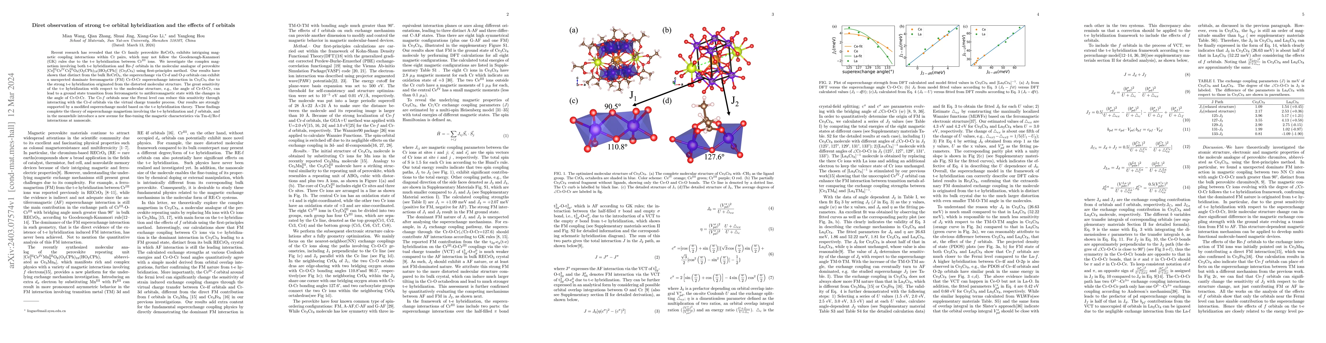 Thumbnail for Direct observation of strong t-e orbital hybridization and the effects
  of f orbitals