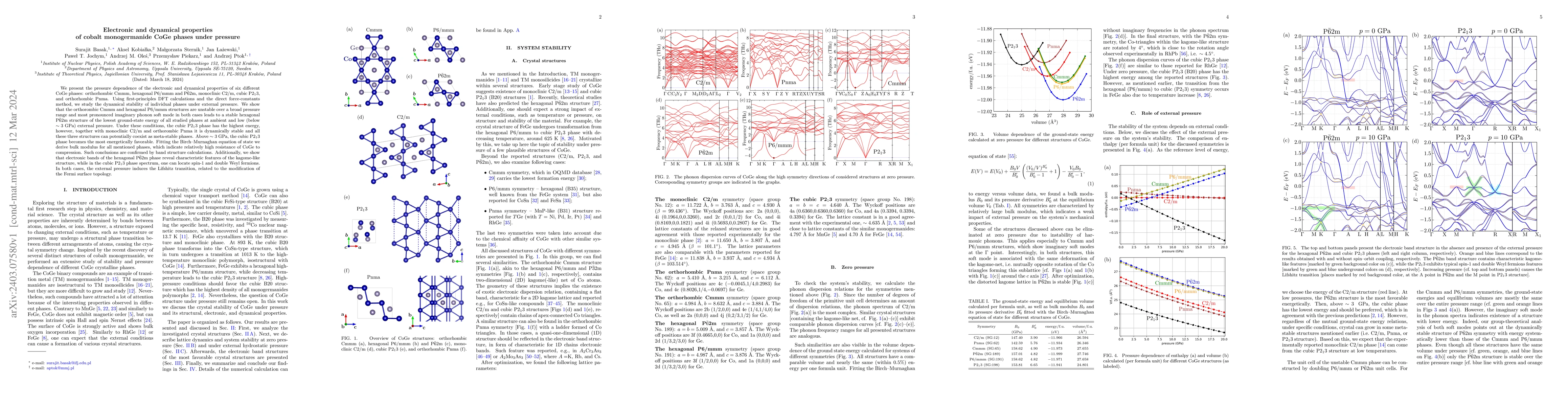 Thumbnail for Electronic and dynamical properties of cobalt monogermanide CoGe phases
  under pressure
