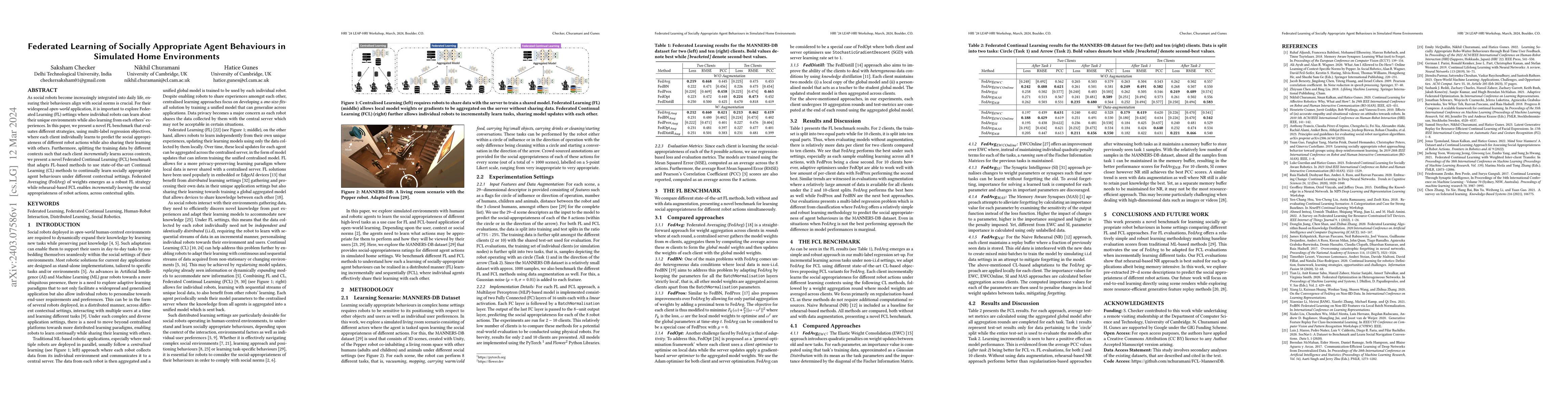 Thumbnail for Federated Learning of Socially Appropriate Agent Behaviours in Simulated
  Home Environments