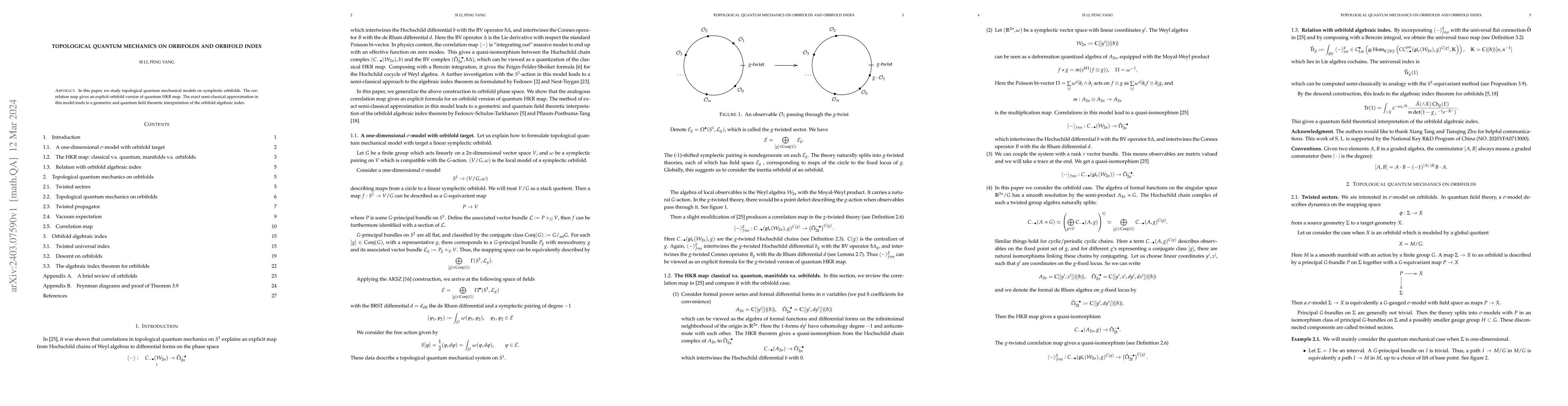 Thumbnail for Topological Quantum Mechanics on Orbifolds and Orbifold Index