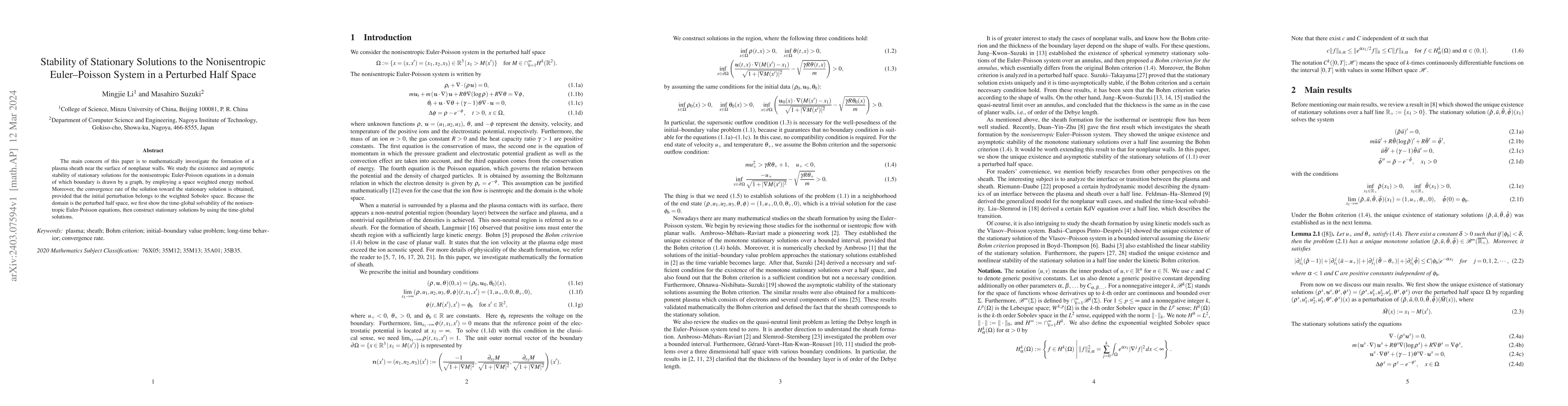 Thumbnail for Stability of Stationary Solutions to the Nonisentropic Euler-Poisson
  System in a Perturbed Half Space