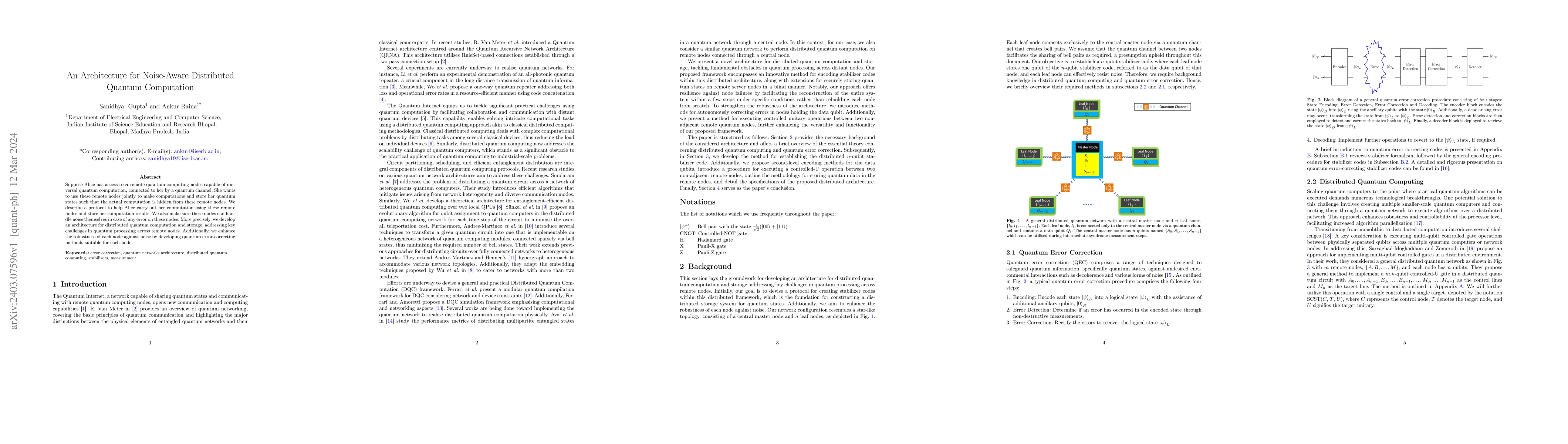 Thumbnail for An Architecture for Noise-Aware Distributed Quantum Computation