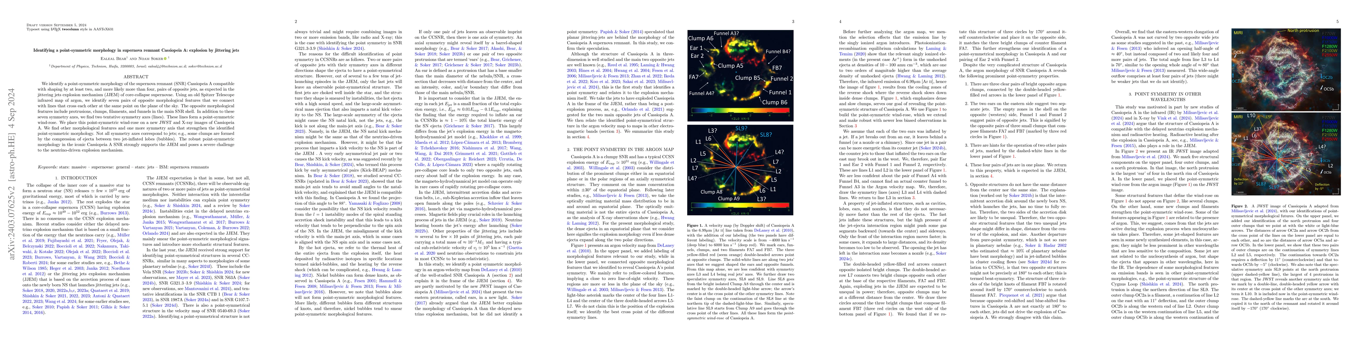 Thumbnail for Identifying a point-symmetric morphology in supernova remnant Cassiopeia
  A: explosion by jittering jets