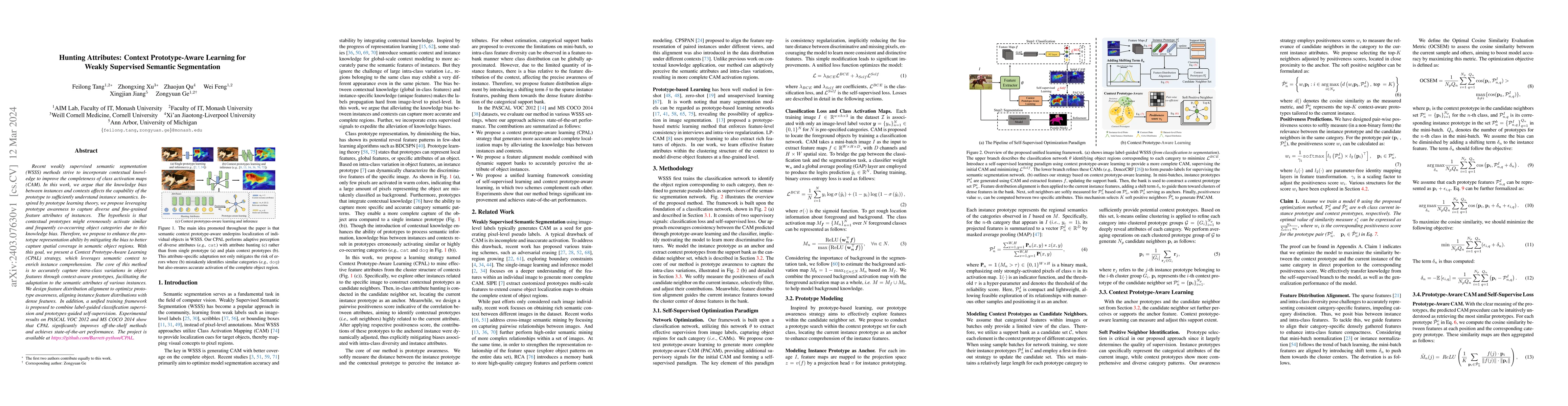 Thumbnail for Hunting Attributes: Context Prototype-Aware Learning for Weakly
  Supervised Semantic Segmentation