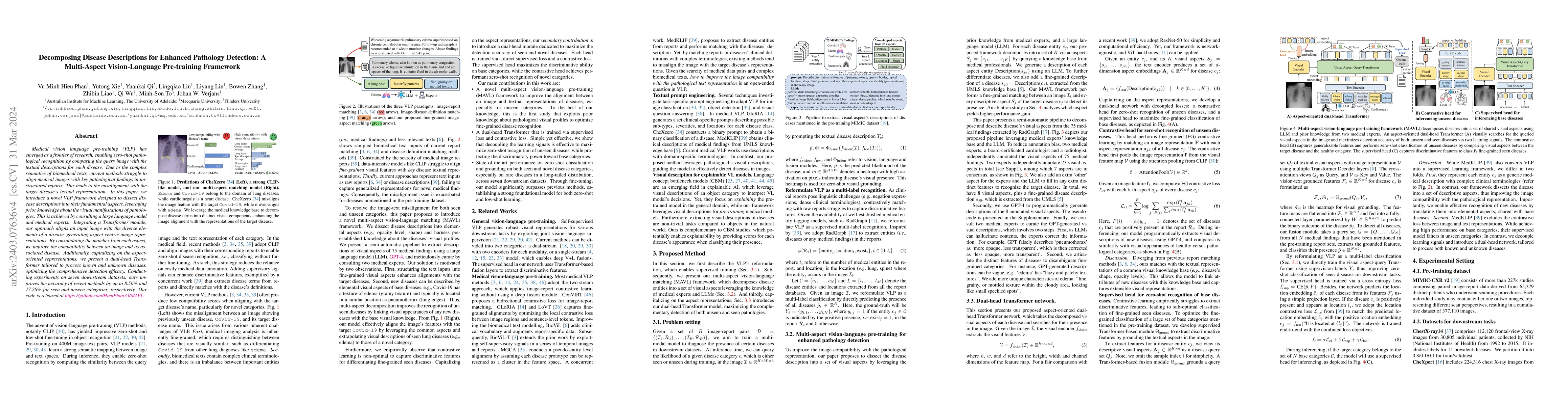 Thumbnail for Decomposing Disease Descriptions for Enhanced Pathology Detection: A
  Multi-Aspect Vision-Language Pre-training Framework