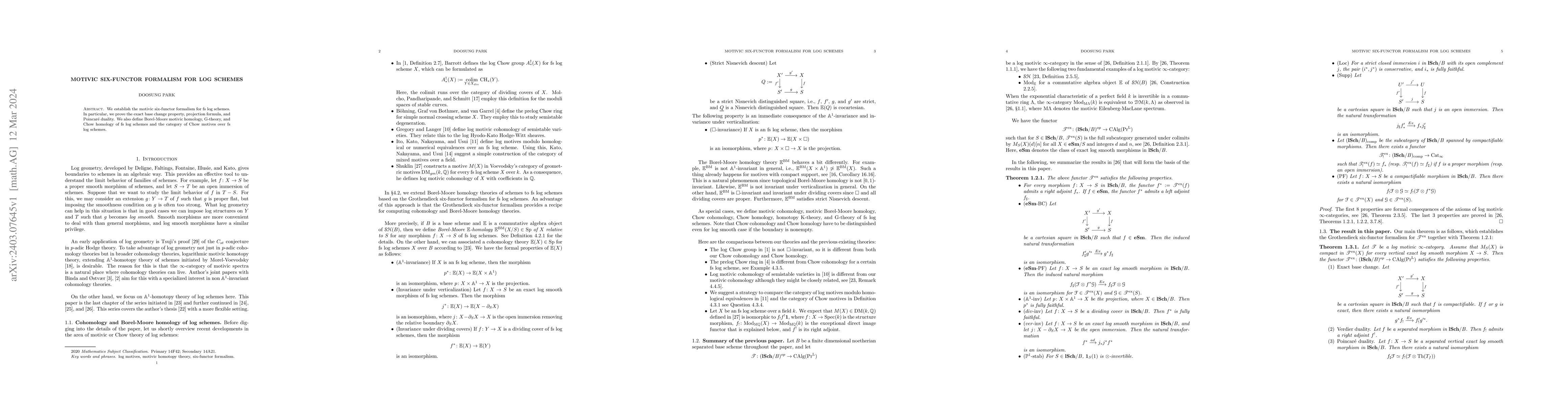 Thumbnail for Motivic six-functor formalism for log schemes