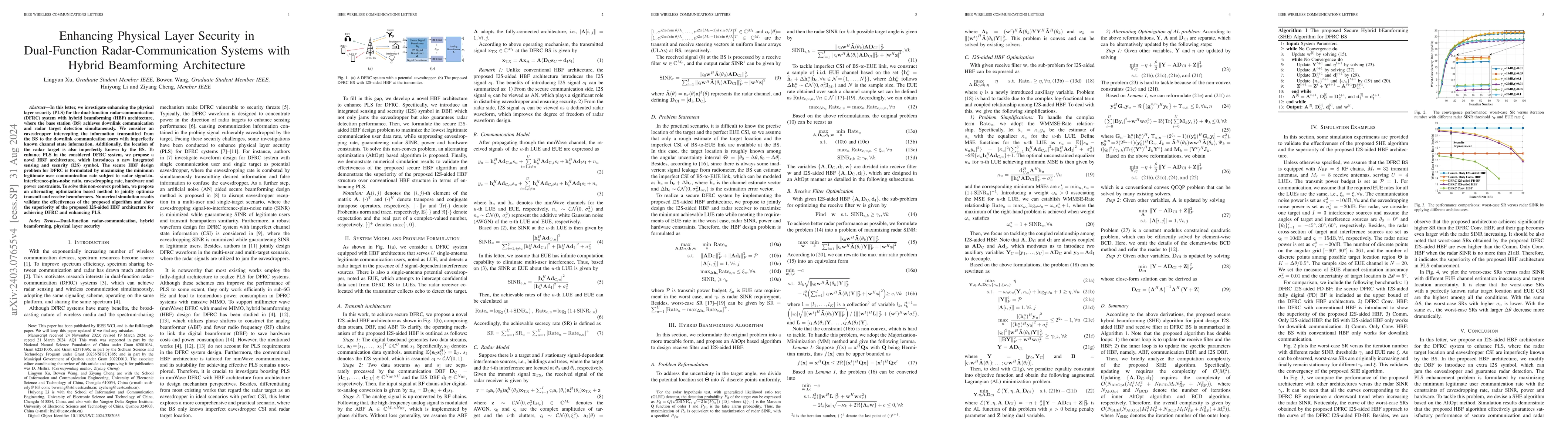 Thumbnail for Enhancing Physical Layer Security in Dual-Function Radar-Communication
  Systems with Hybrid Beamforming Architecture