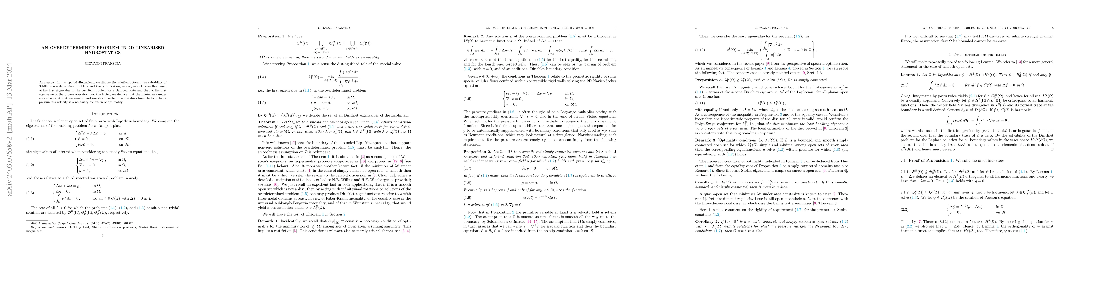 Thumbnail for An overdetermined problem in 2D linearised hydrostatics