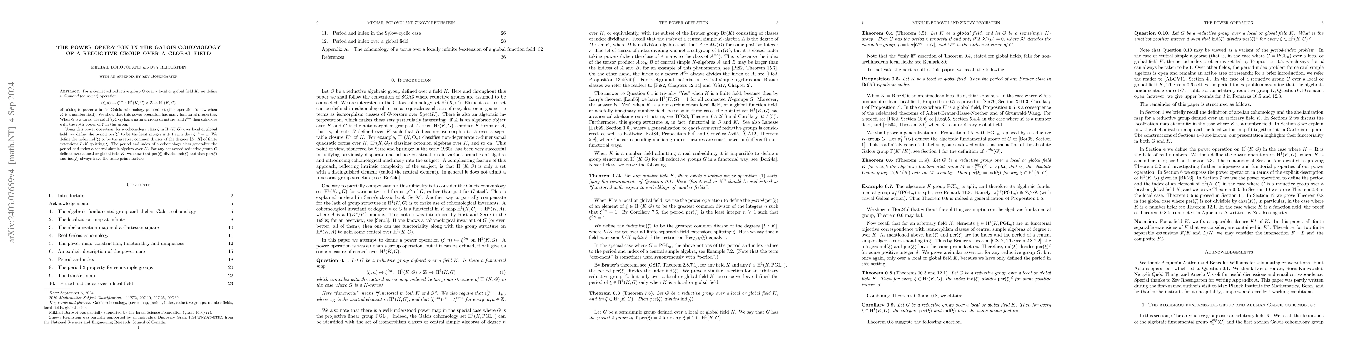 Thumbnail for The power operation in the Galois cohomology of a reductive group over a
  number field