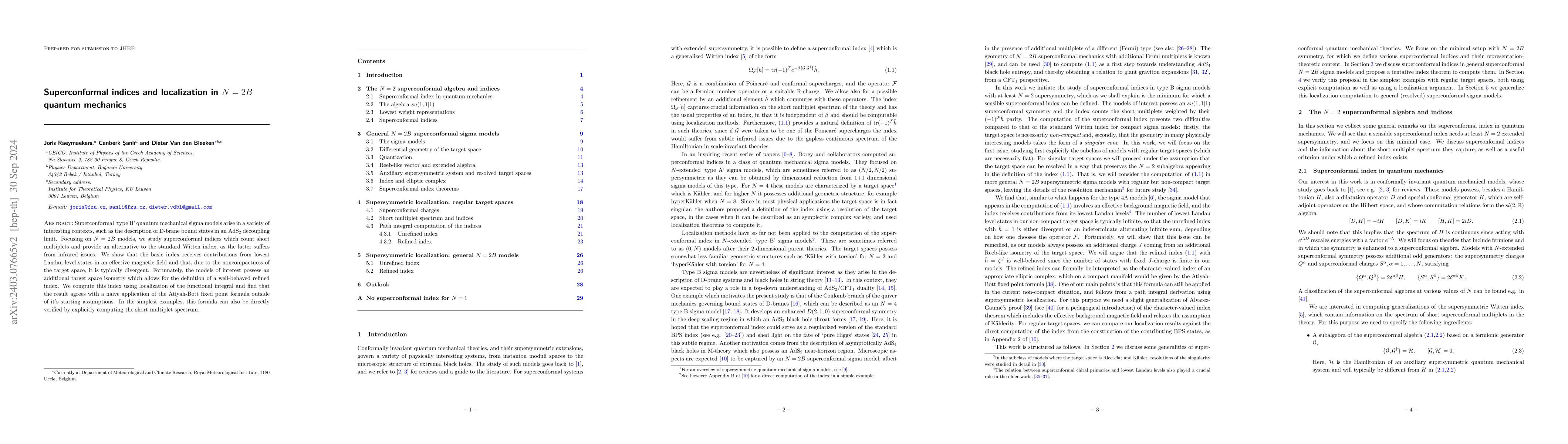 Thumbnail for Superconformal indices and localization in $N=2B$ quantum mechanics