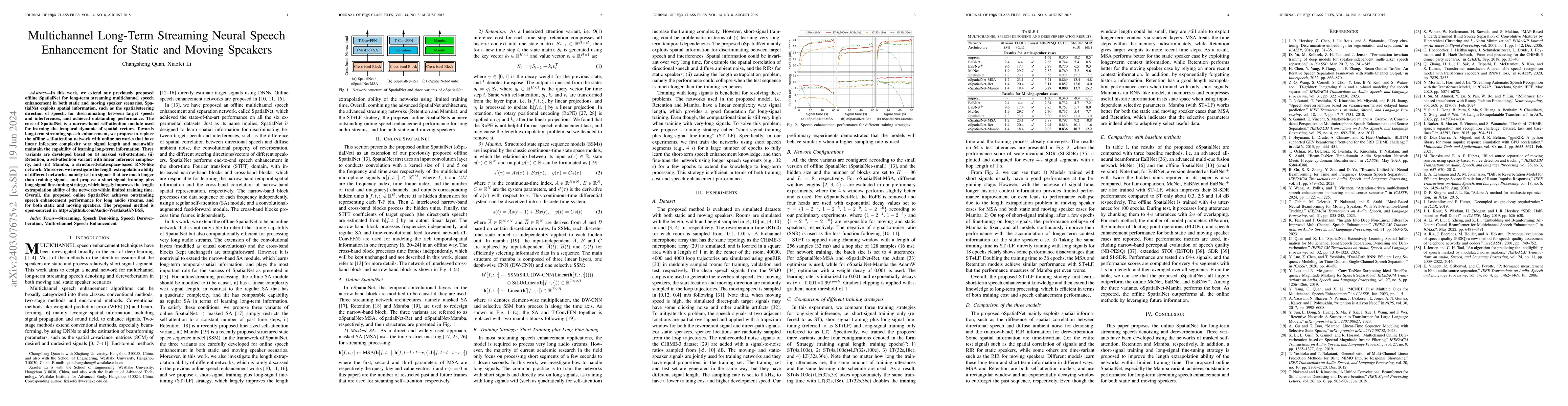 Thumbnail for Multichannel Long-Term Streaming Neural Speech Enhancement for Static
  and Moving Speakers