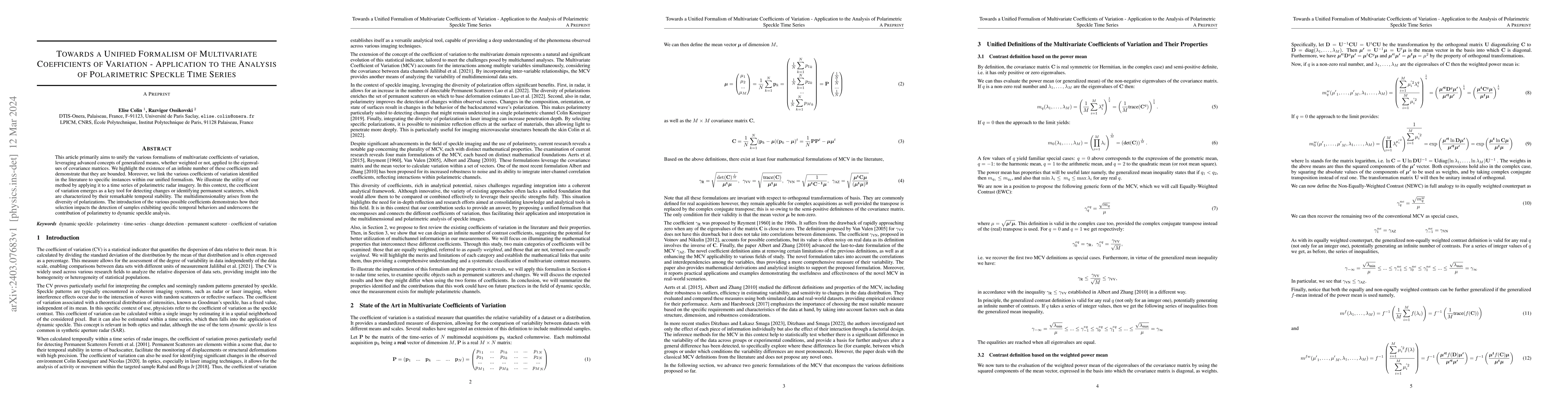 Thumbnail for Towards a Unified Formalism of Multivariate Coefficients of Variation --
  Application to the Analysis of Polarimetric Speckle Time Series