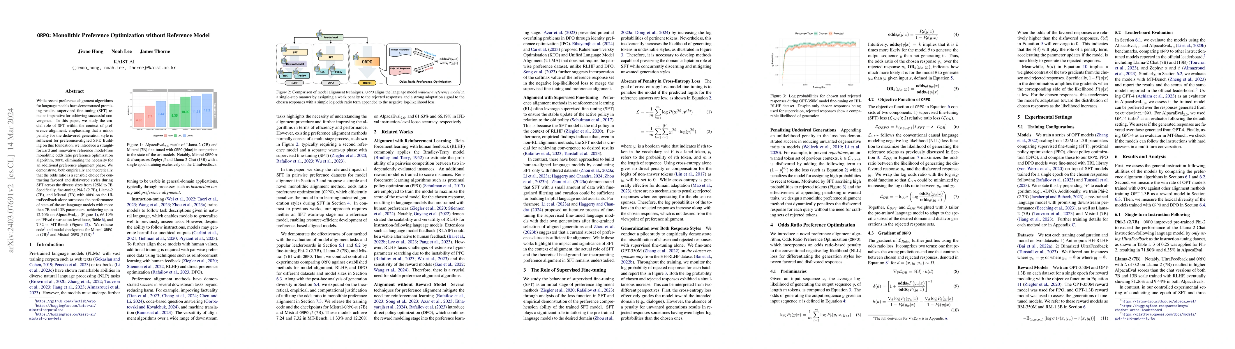 Thumbnail for ORPO: Monolithic Preference Optimization without Reference Model