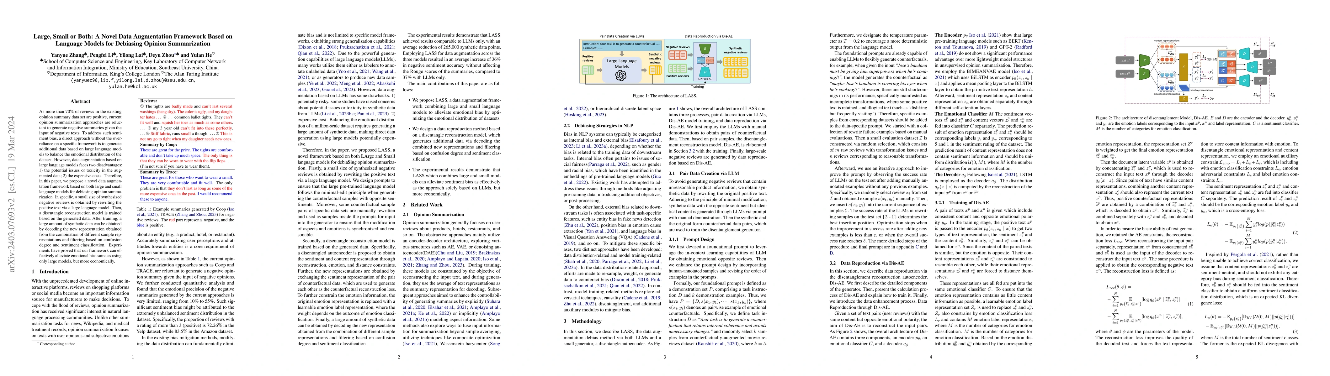 Thumbnail for Large, Small or Both: A Novel Data Augmentation Framework Based on
  Language Models for Debiasing Opinion Summarization