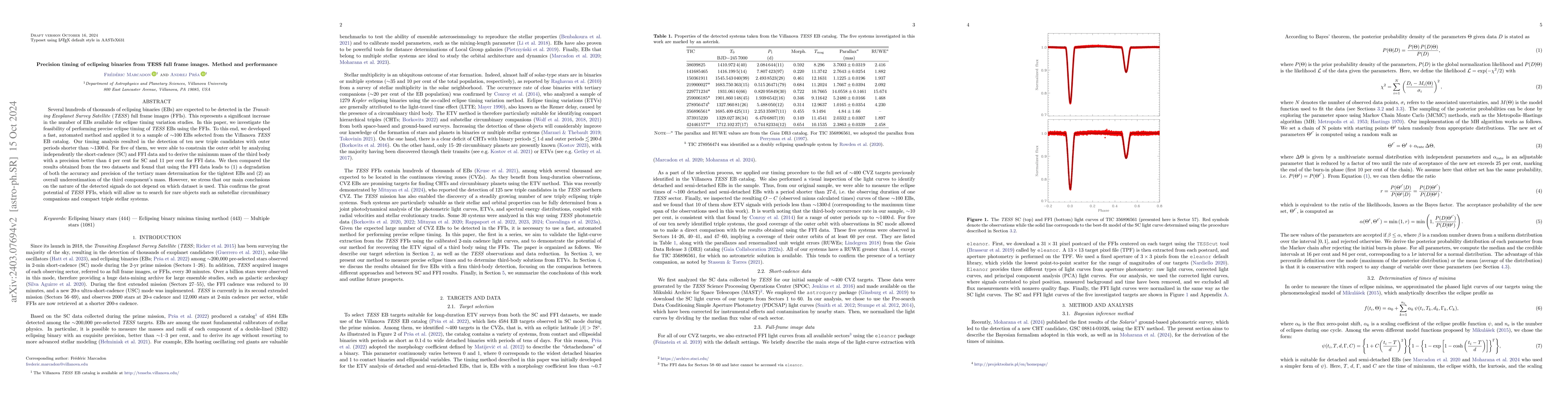 Thumbnail for Precision timing of eclipsing binaries from TESS full frame images.
  Method and performance