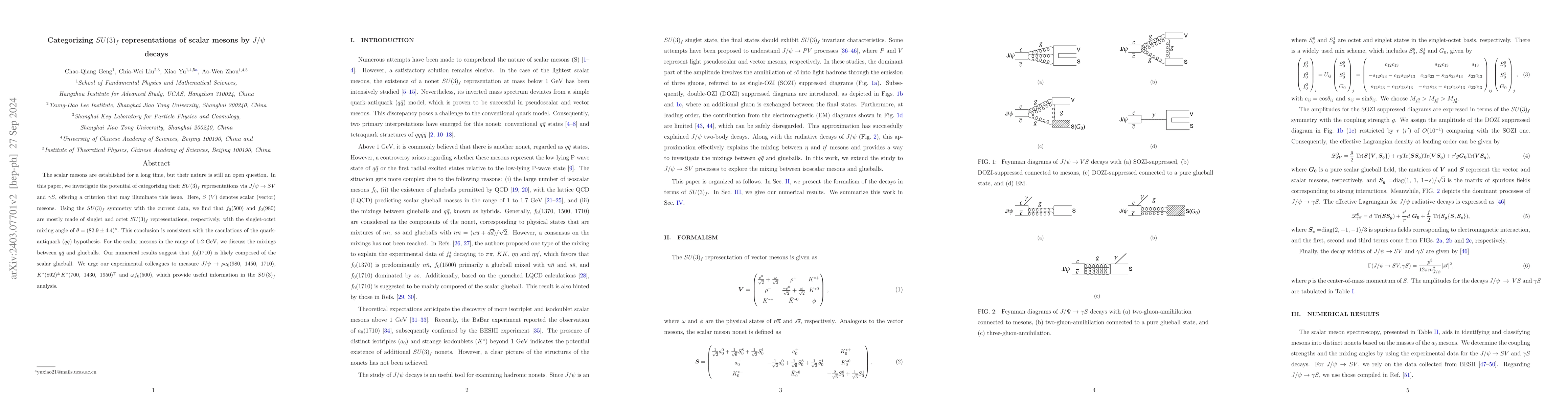 Thumbnail for Categorizing $SU(3)_f$ representations of scalar mesons by $J/\psi$
  decays