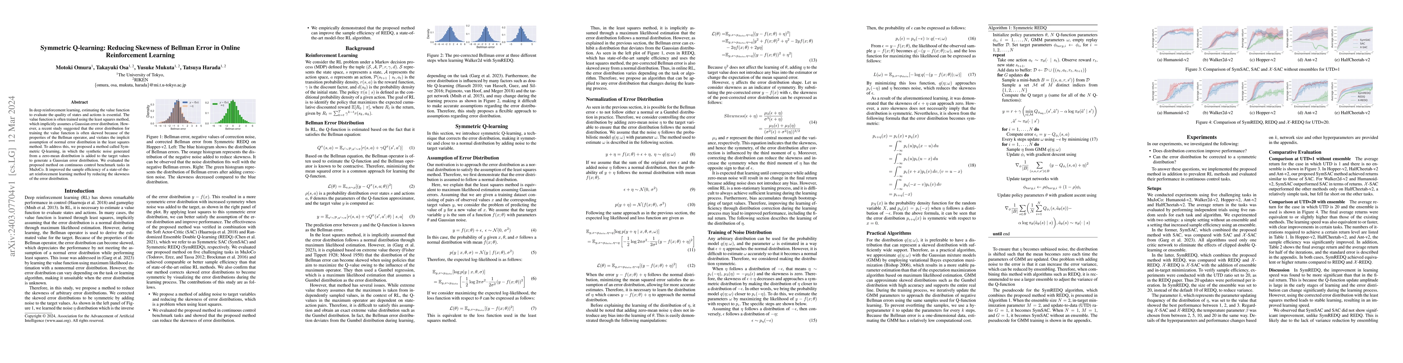 Thumbnail for Symmetric Q-learning: Reducing Skewness of Bellman Error in Online
  Reinforcement Learning