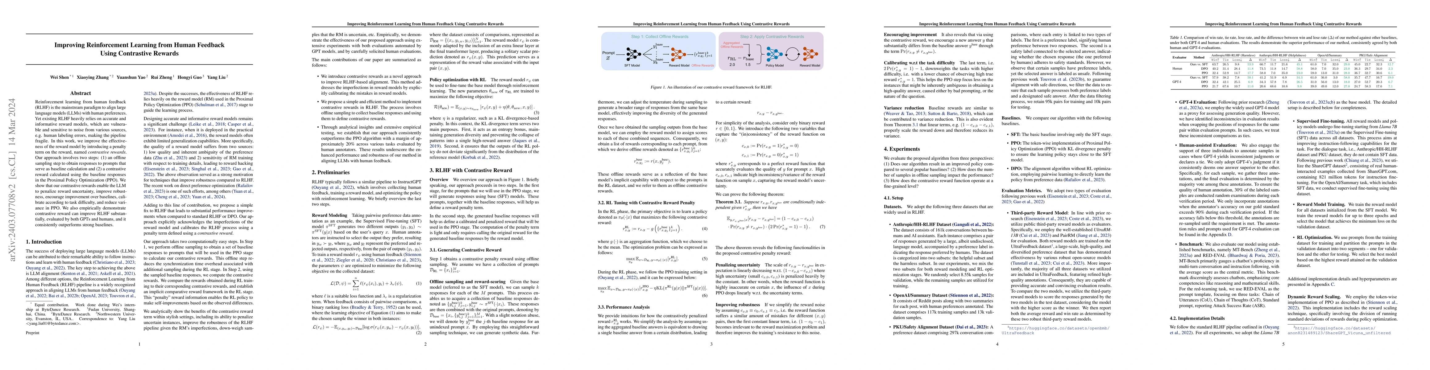 Thumbnail for Improving Reinforcement Learning from Human Feedback Using Contrastive
  Rewards