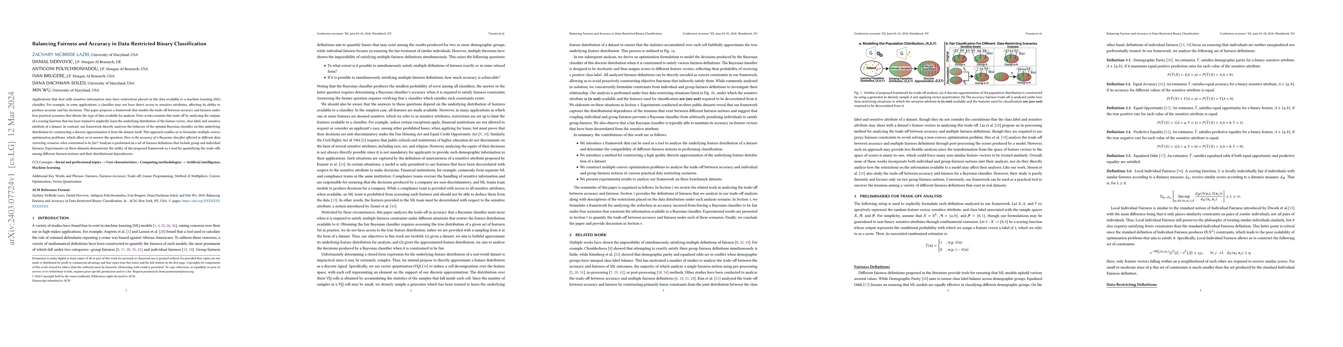 Thumbnail for Balancing Fairness and Accuracy in Data-Restricted Binary Classification