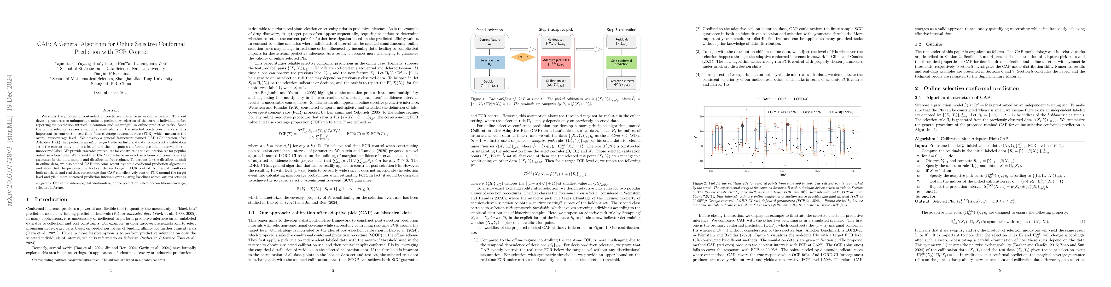 Thumbnail for CAP: A General Algorithm for Online Selective Conformal Prediction with
  FCR Control