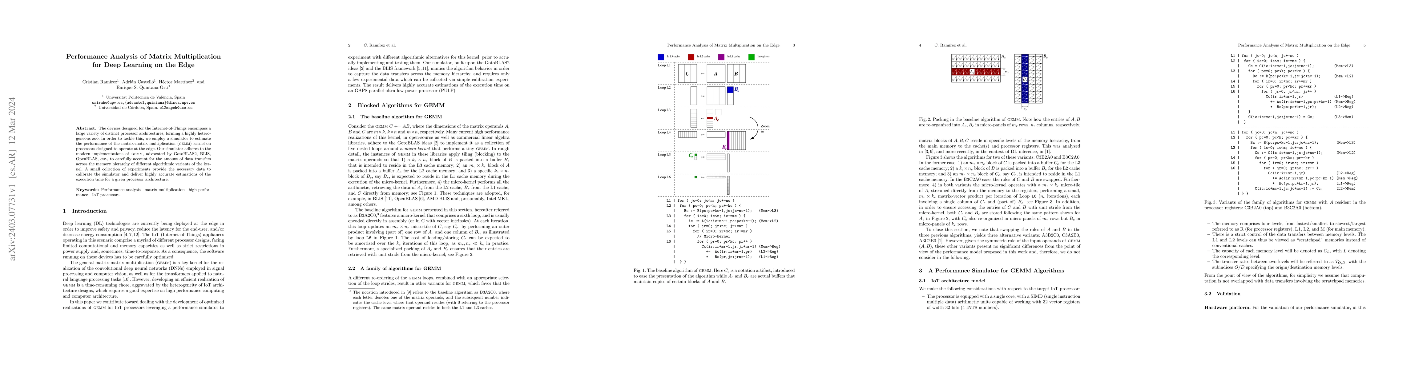 Thumbnail for Performance Analysis of Matrix Multiplication for Deep Learning on the
  Edge