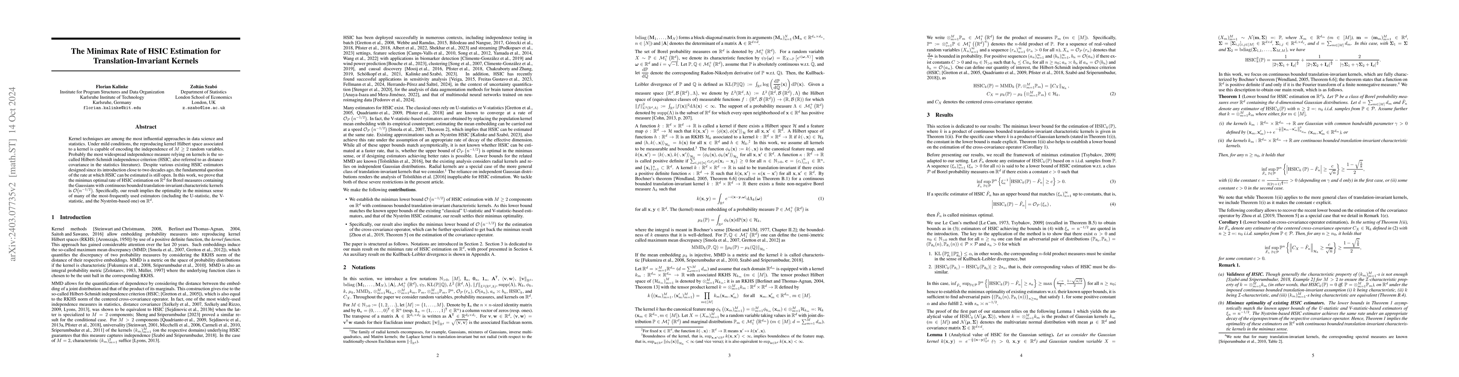 Thumbnail for The Minimax Rate of HSIC Estimation for Translation-Invariant Kernels