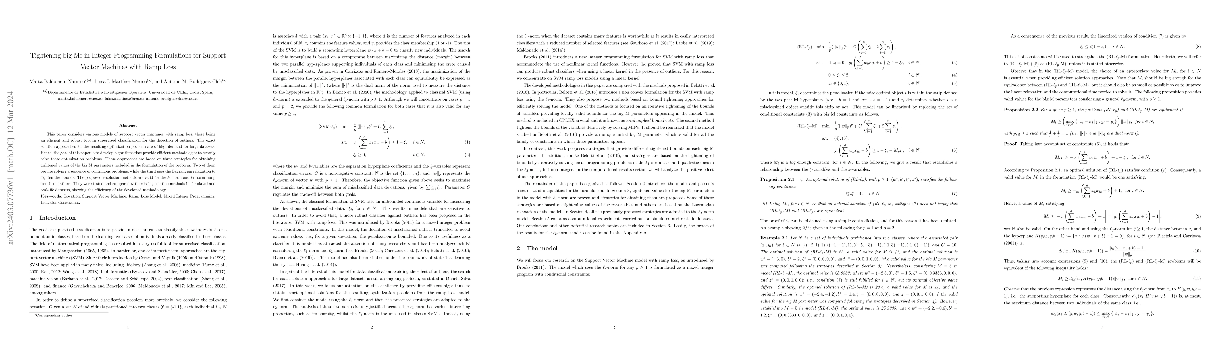 Thumbnail for Tightening big Ms in integer programming formulations for support vector
  machines with ramp loss