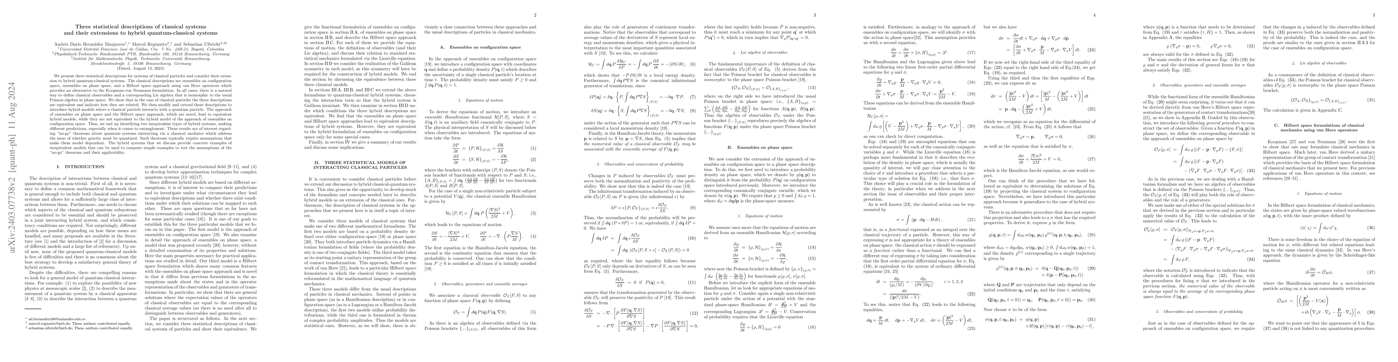 Thumbnail for Three statistical descriptions of classical systems and their extensions
  to hybrid quantum-classical systems