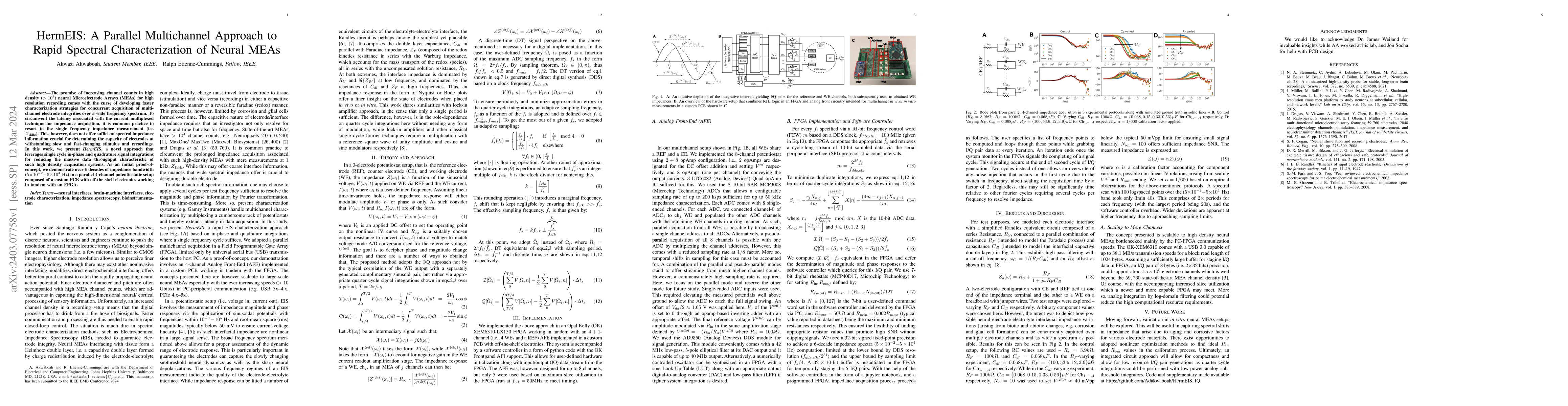 Thumbnail for HermEIS: A Parallel Multichannel Approach to Rapid Spectral
  Characterization of Neural MEAs