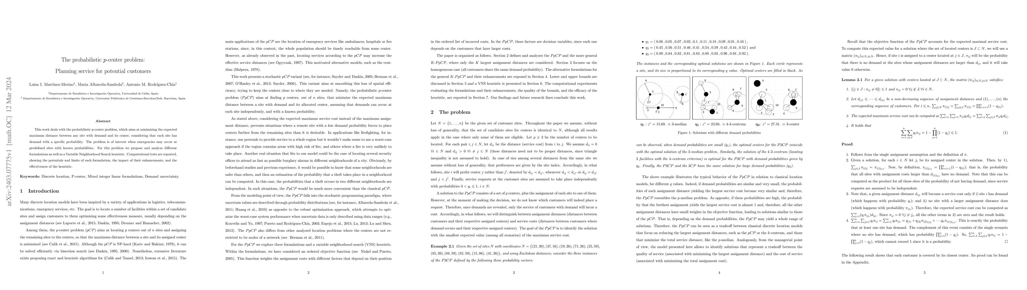 Thumbnail for The probabilistic p-center problem: Planning service for potential
  customers
