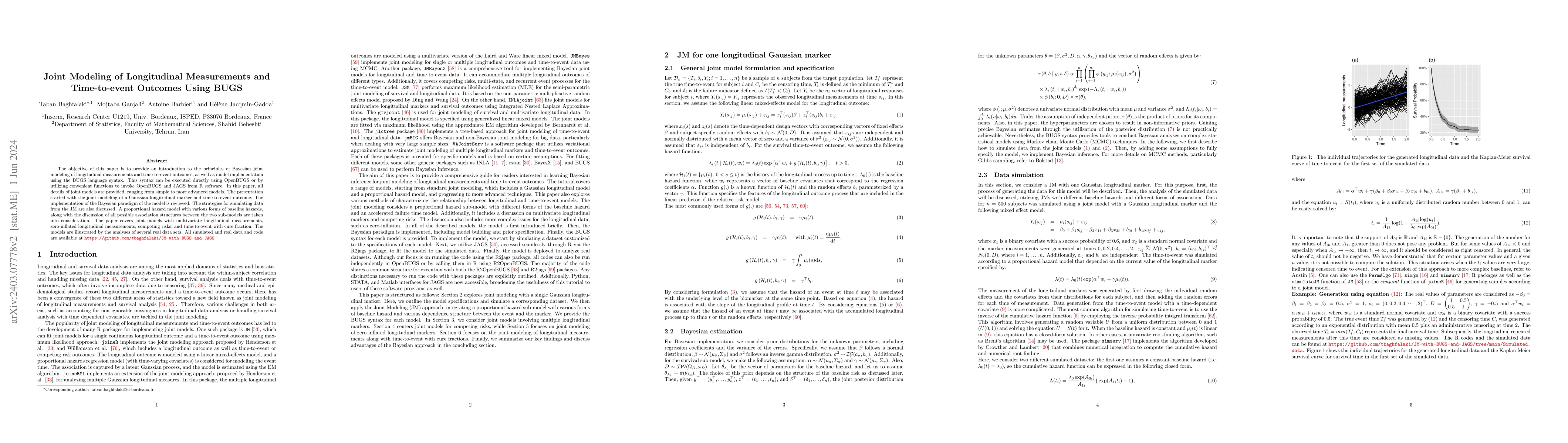 Thumbnail for Joint Modeling of Longitudinal Measurements and Time-to-event Outcomes
  Using BUGS