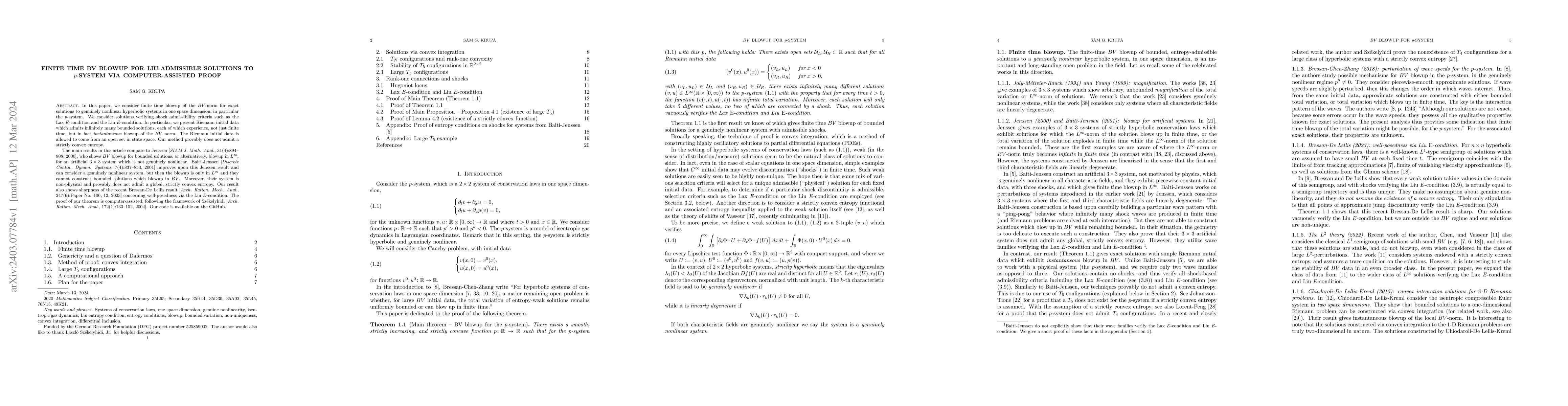 Thumbnail for Finite time BV blowup for Liu-admissible solutions to $p$-system via
  computer-assisted proof