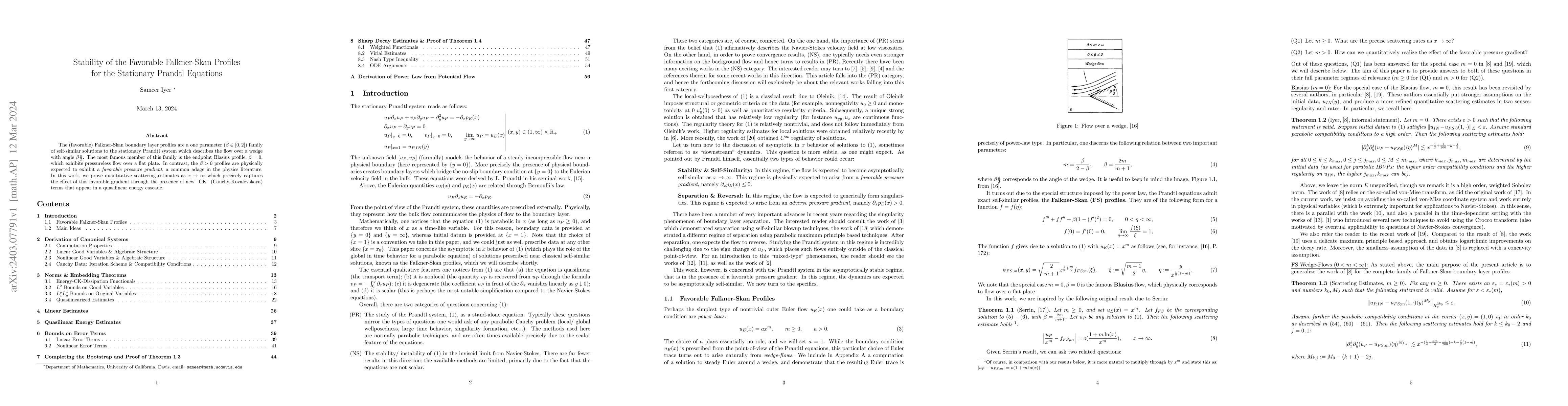 Thumbnail for Stability of the Favorable Falkner-Skan Profiles for the Stationary
  Prandtl Equations