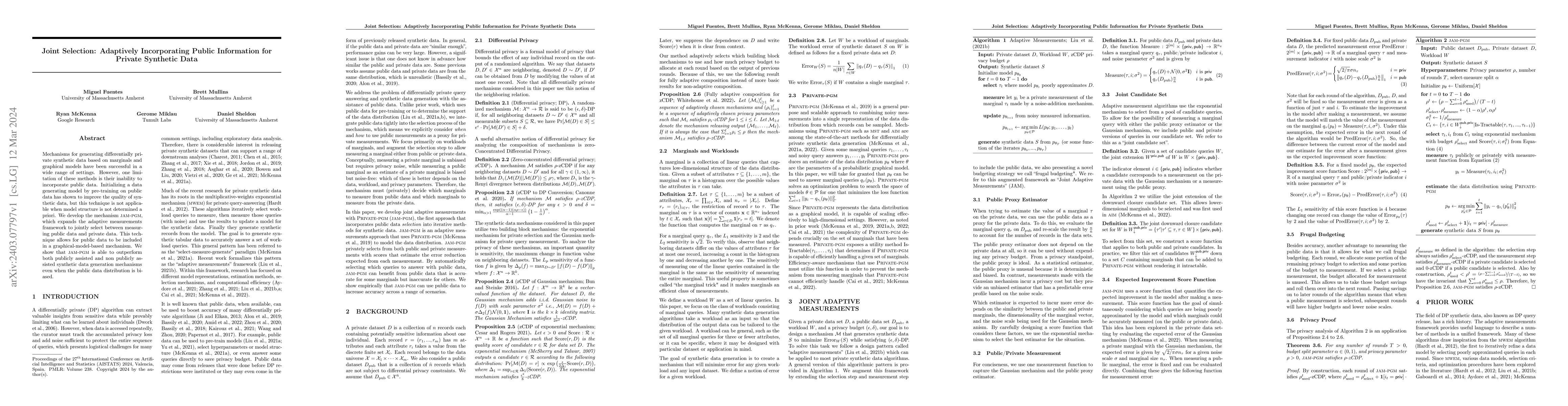 Thumbnail for Joint Selection: Adaptively Incorporating Public Information for Private
  Synthetic Data