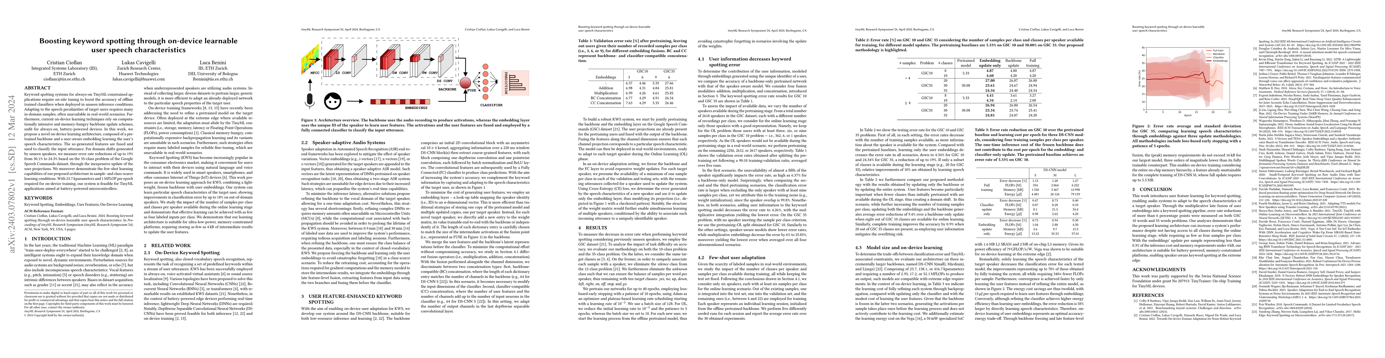 Thumbnail for Boosting keyword spotting through on-device learnable user speech
  characteristics
