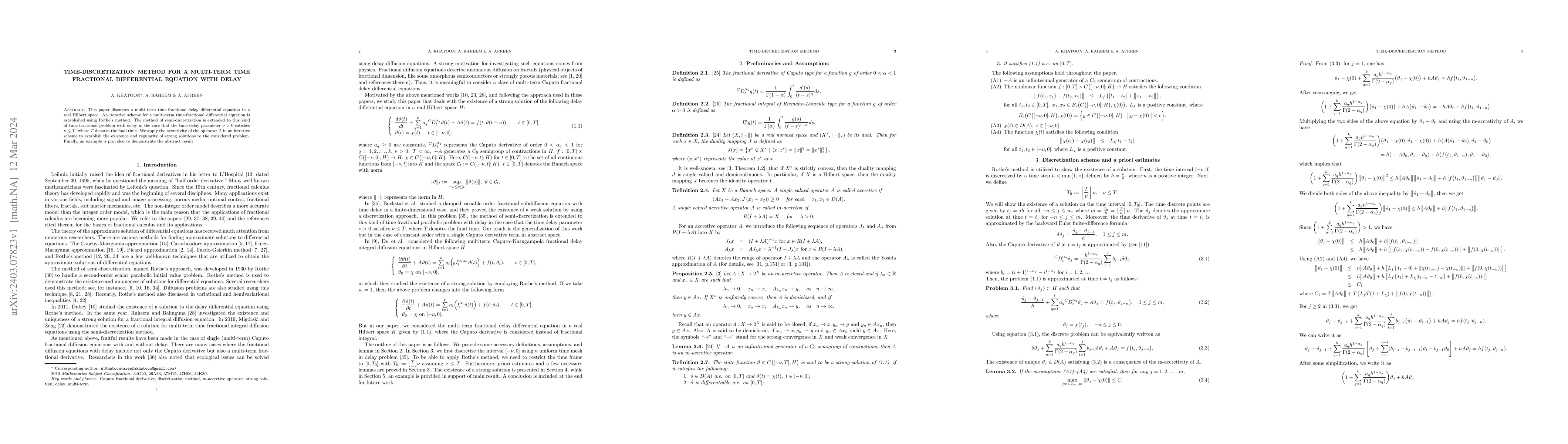 Thumbnail for Time-discretization method for a multi-term time fractional differential
  equation with delay