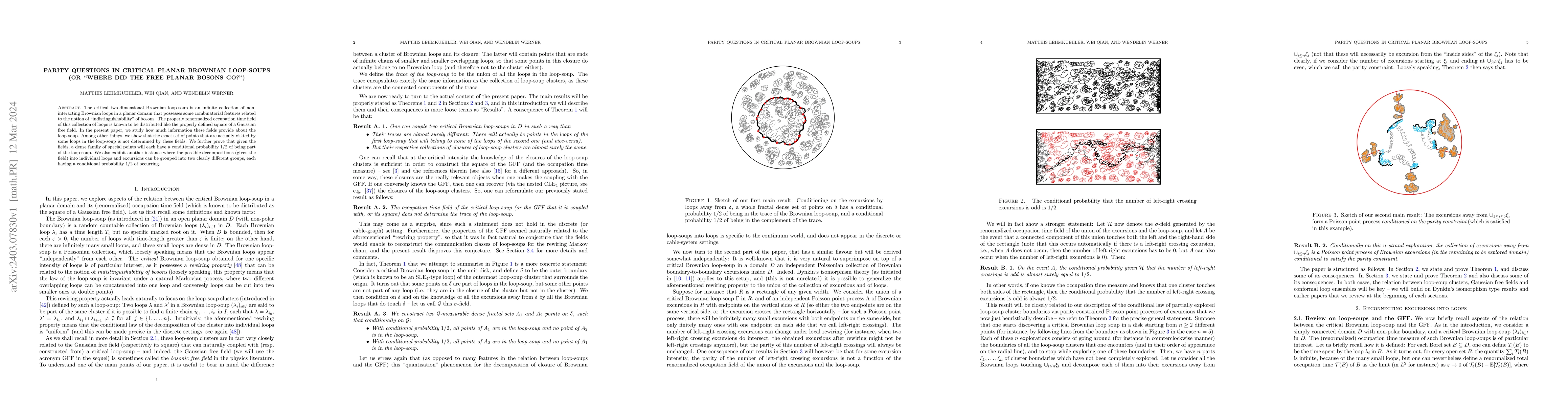 Thumbnail for Parity questions in critical planar Brownian loop-soups (or "where did
  the free planar bosons go?")
