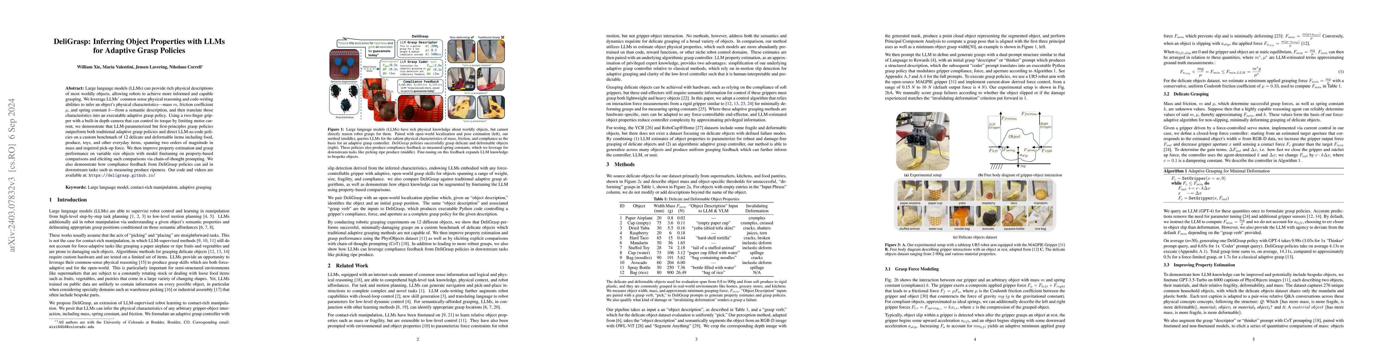 Thumbnail for DeliGrasp: Inferring Object Properties with LLMs for Adaptive Grasp
  Policies