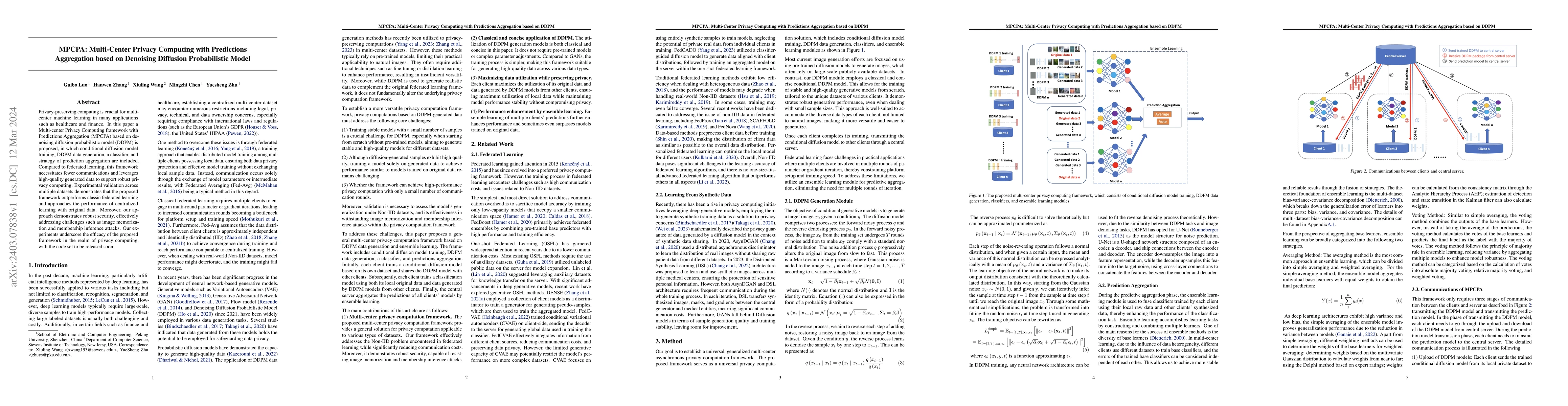 Thumbnail for MPCPA: Multi-Center Privacy Computing with Predictions Aggregation based
  on Denoising Diffusion Probabilistic Model