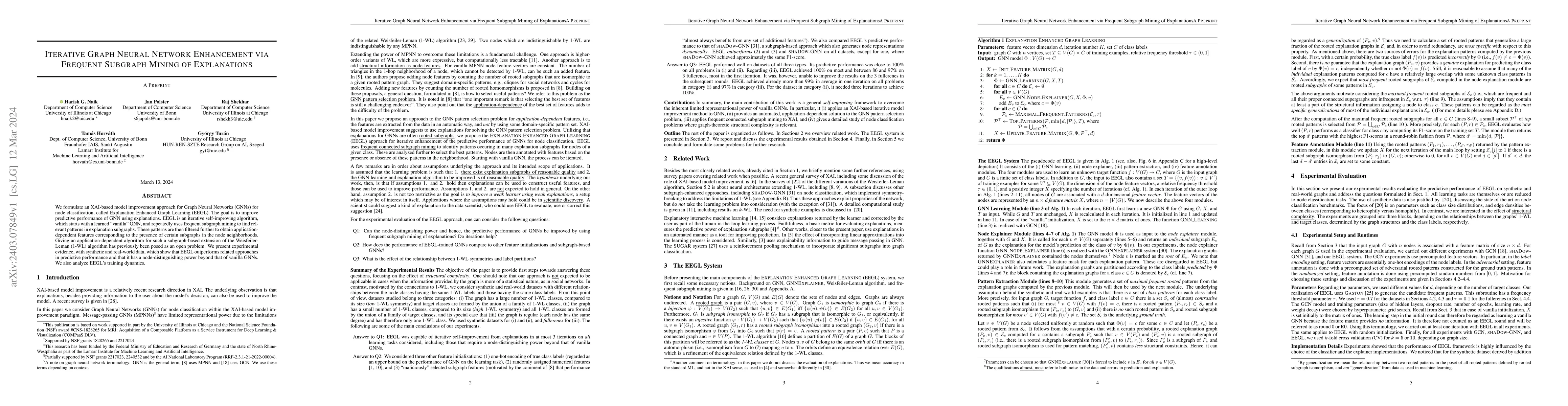 Thumbnail for Iterative Graph Neural Network Enhancement via Frequent Subgraph Mining
  of Explanations
