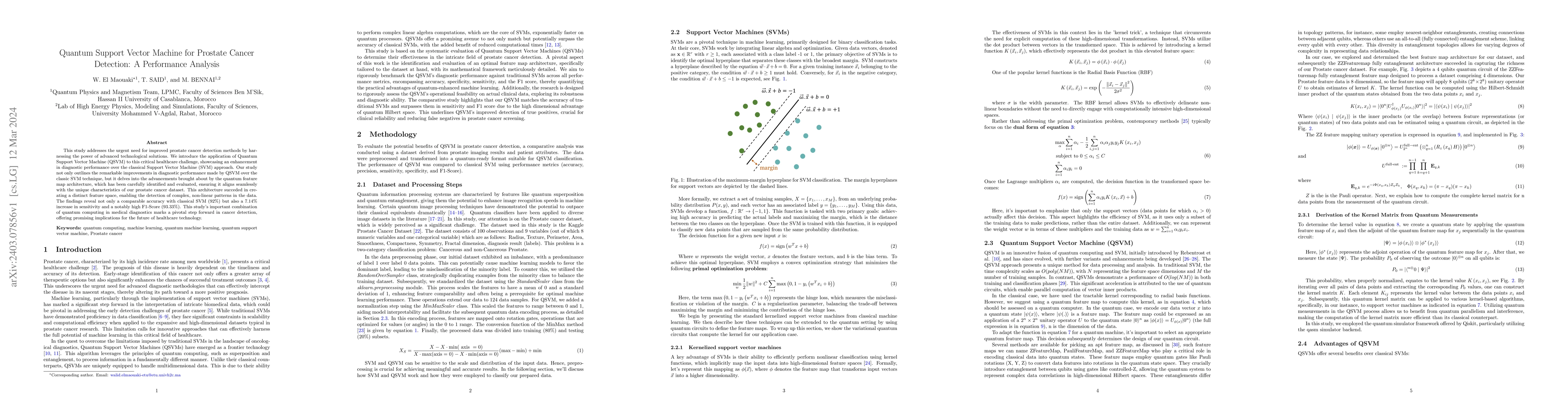 Thumbnail for Quantum Support Vector Machine for Prostate Cancer Detection: A
  Performance Analysis