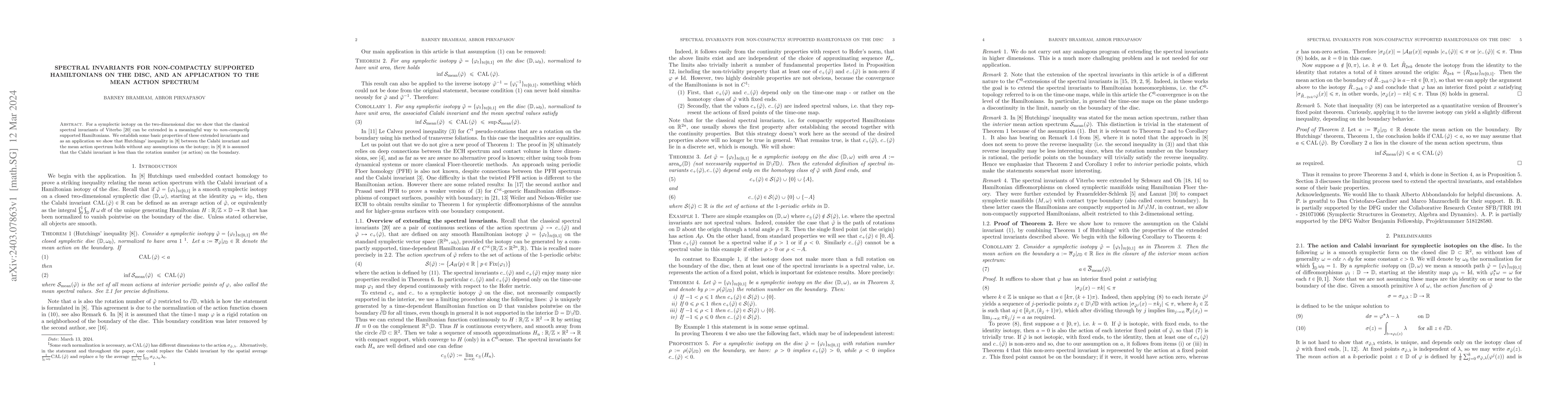 Thumbnail for Spectral invariants for non-compactly supported Hamiltonians on the
  disc, and an application to the mean action spectrum