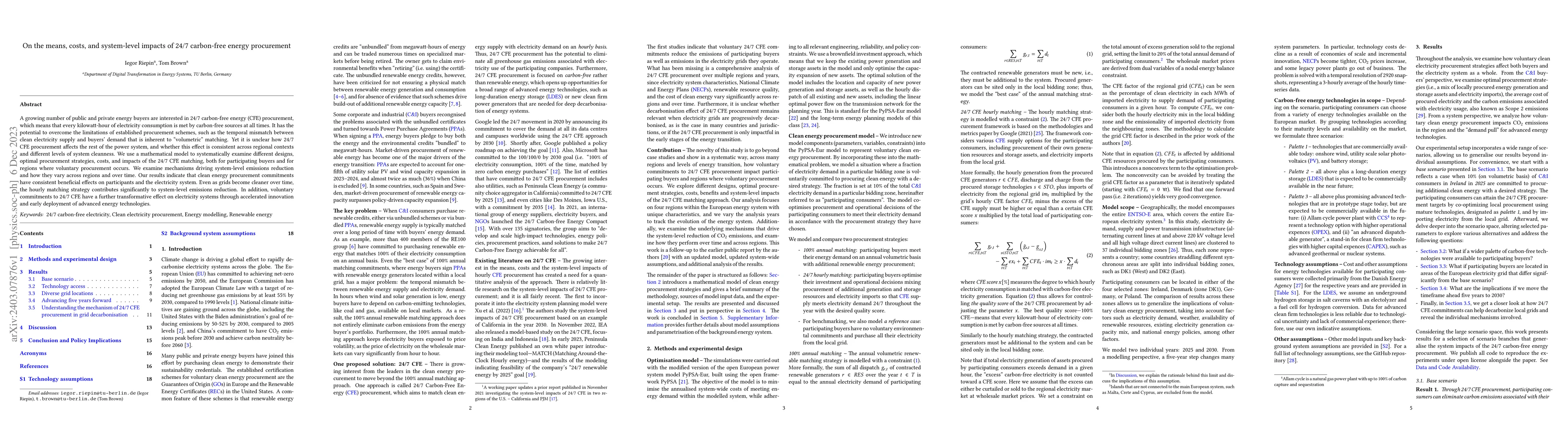 Thumbnail for On the means, costs, and system-level impacts of 24/7 carbon-free energy
  procurement