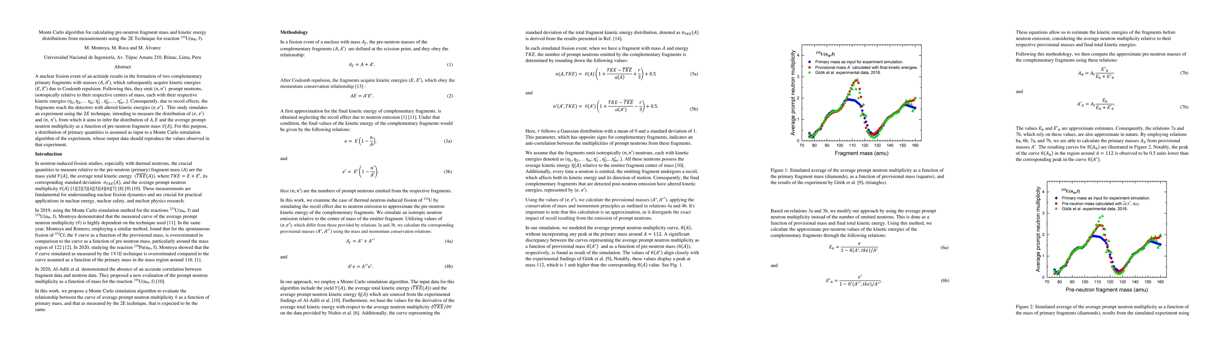 Thumbnail for Monte Carlo algorithm for calculating pre-neutron fragment mass and
  kinetic energy distributions from measurements using the 2E Technique for
  reaction 235U(nth, f)