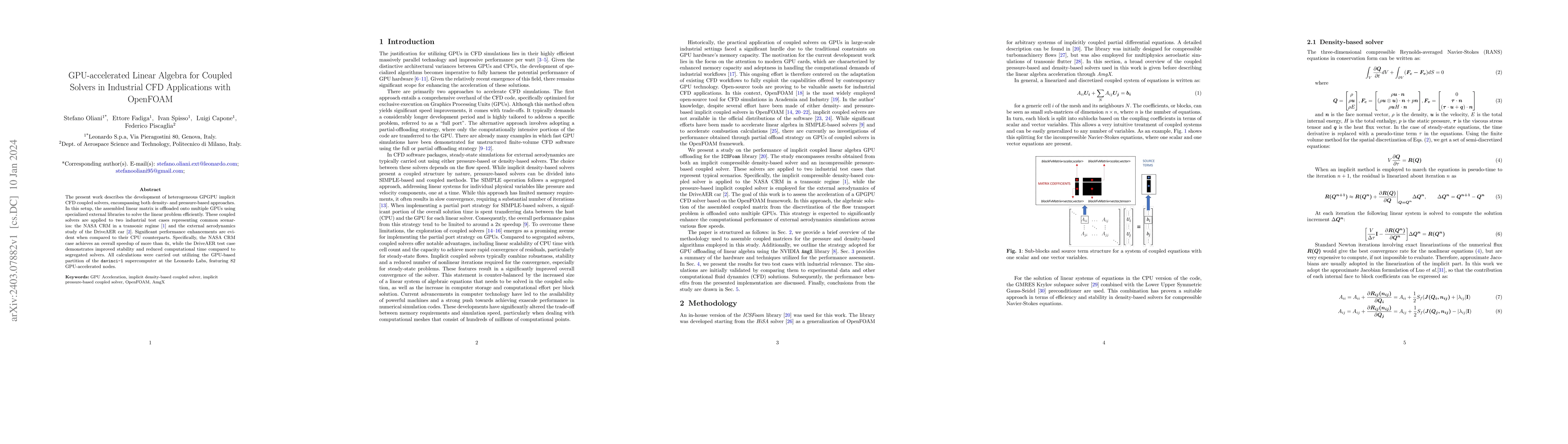 Thumbnail for GPU-accelerated Linear Algebra for Coupled Solvers in Industrial CFD
  Applications with OpenFOAM