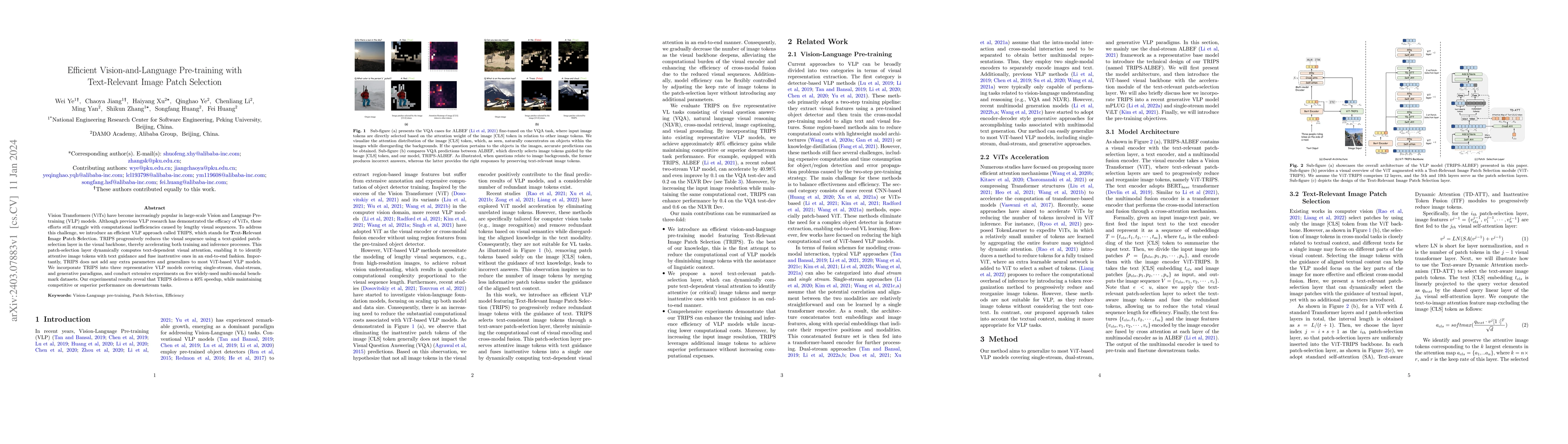 Thumbnail for Efficient Vision-and-Language Pre-training with Text-Relevant Image
  Patch Selection
