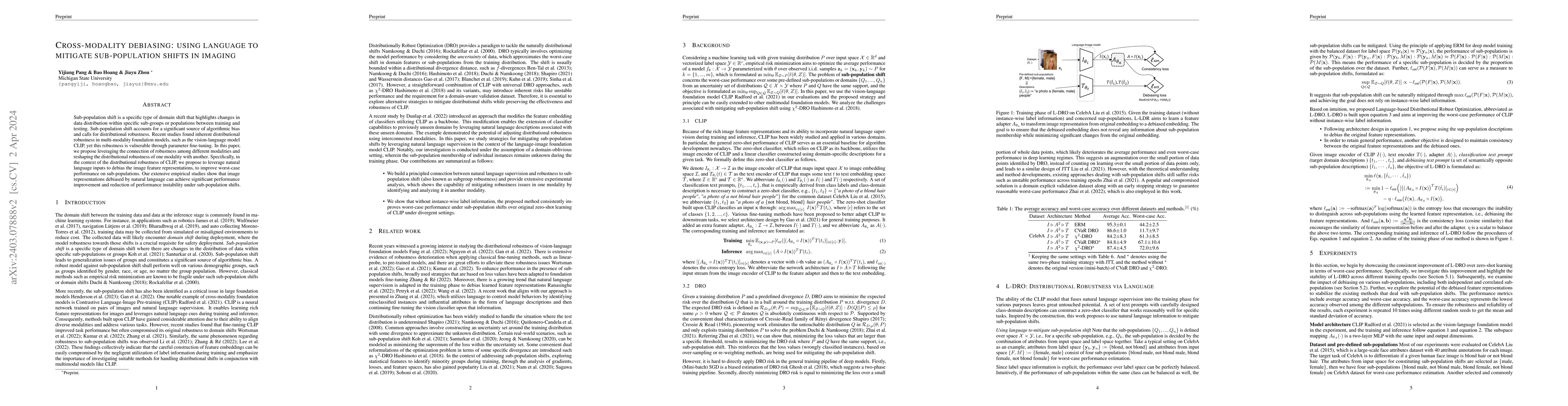 Thumbnail for Cross-modality debiasing: using language to mitigate sub-population
  shifts in imaging