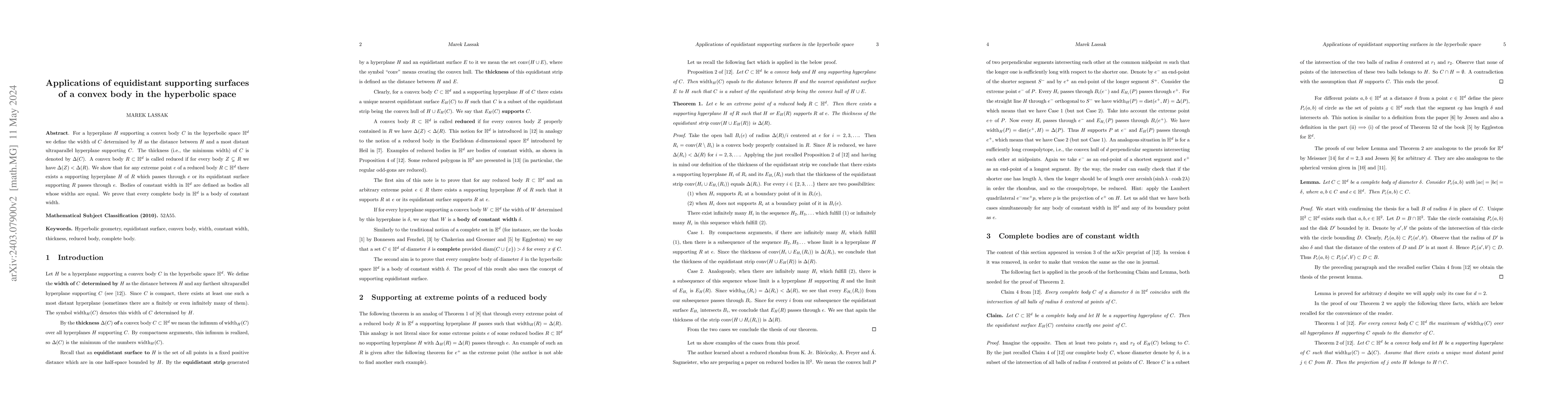 Thumbnail for Applications of equidistant supporting surfaces of a convex body in the
  hyperbolic space