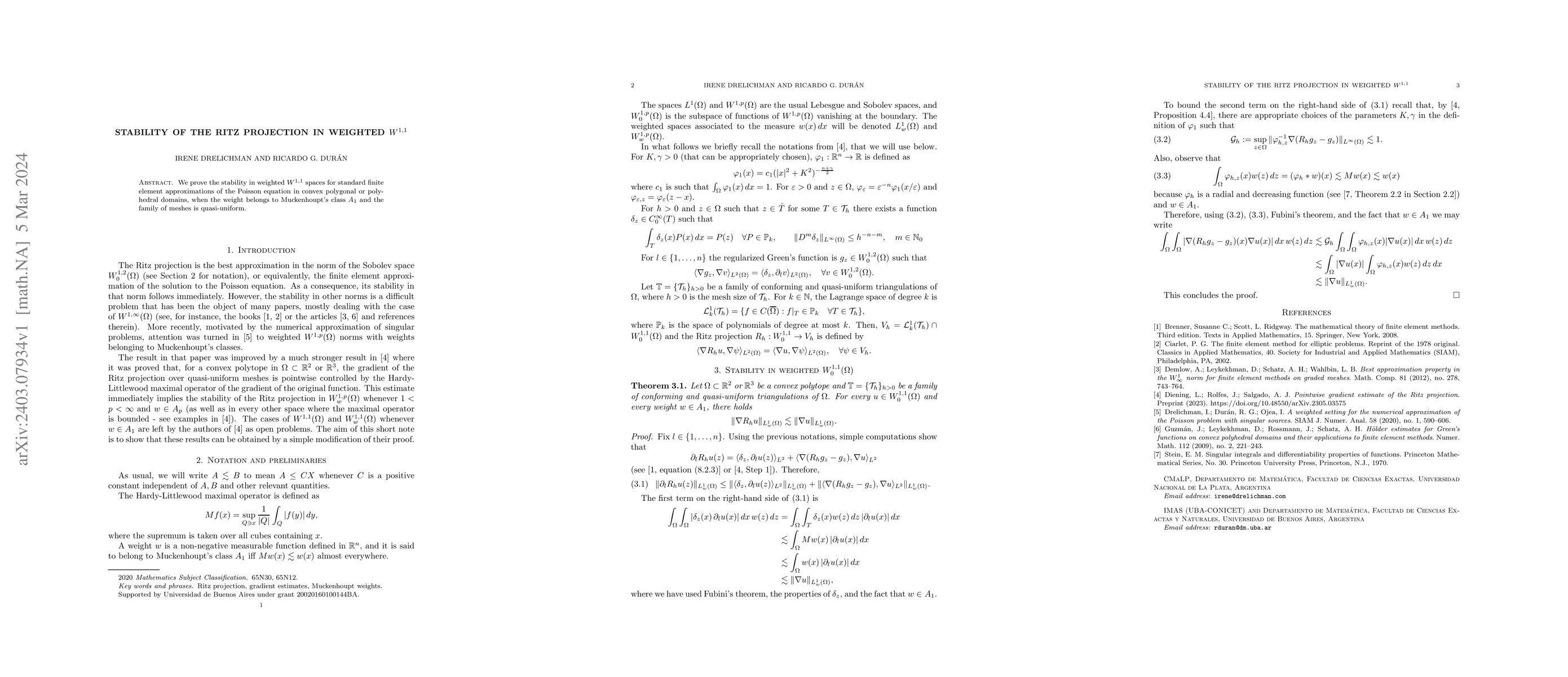 Thumbnail for Stability of the Ritz projection in weighted $W^{1,1}$